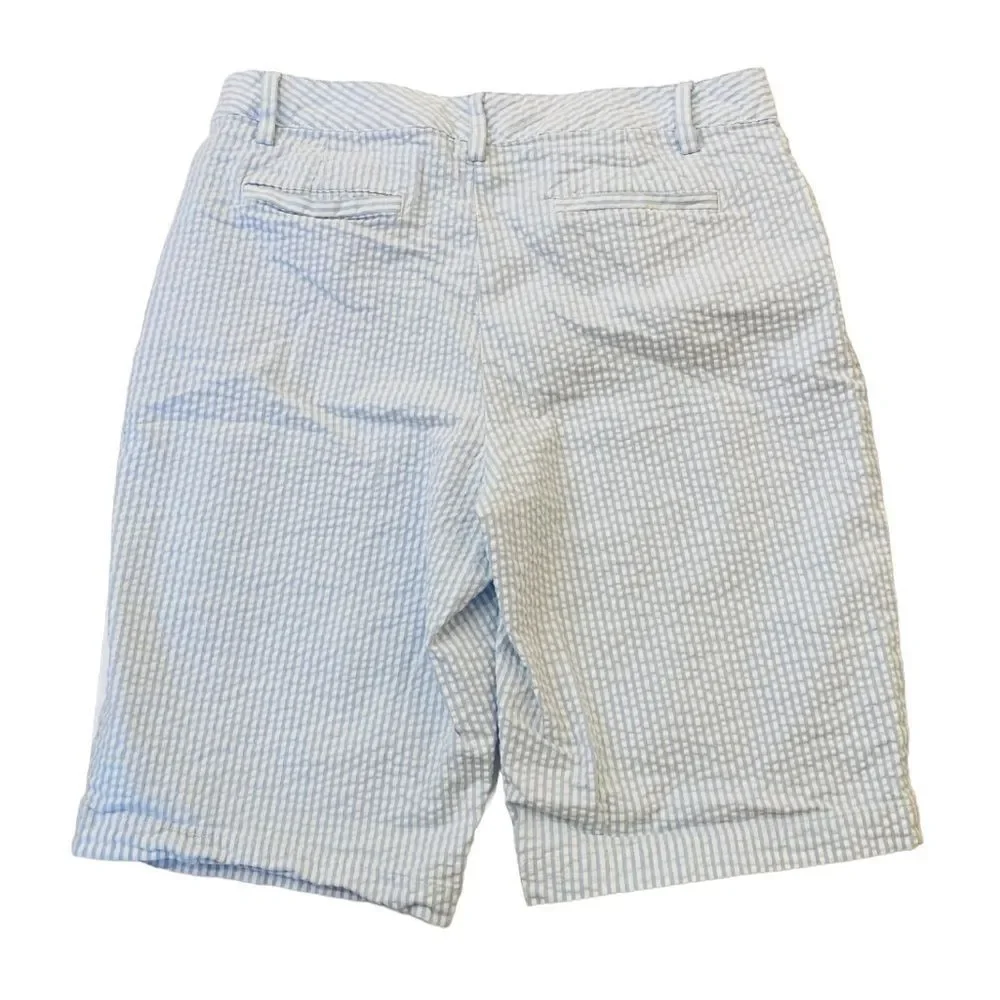 Land’s End Light Blue White Stripe Seersucker Mid Rise Bermuda Shorts Sz 10
